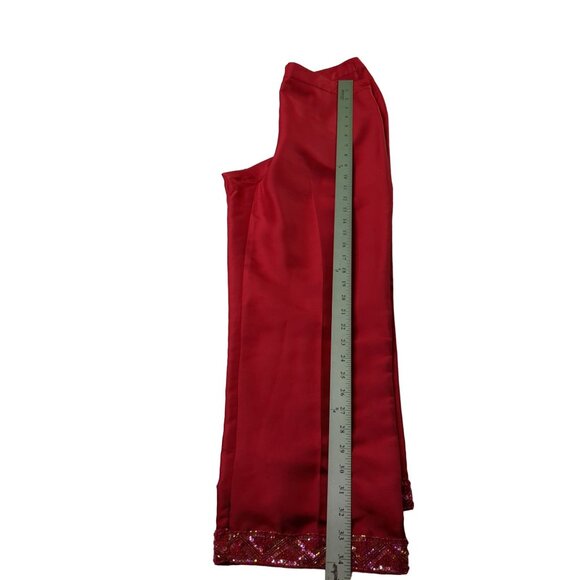 Ice Silk Pants Womens 8 Red Sequin Detail Party Event Occasion Flat Front - Picture 9 of 9